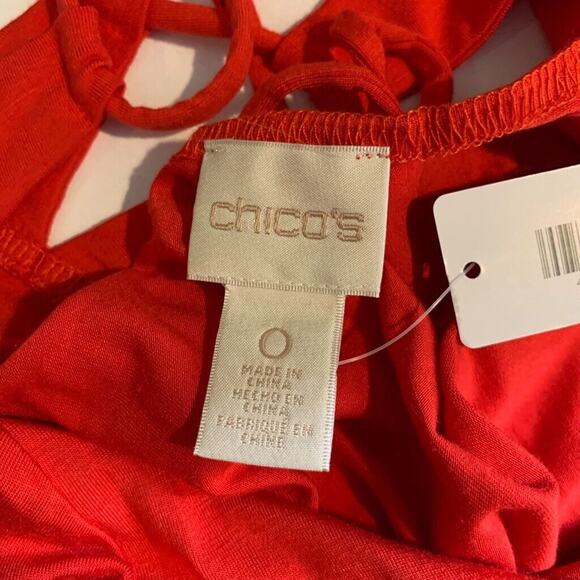 Chicos Tee Dress Womens 0 Red Essential Short Sleeves Lace Up Back Jersey Midi - Picture 8 of 13